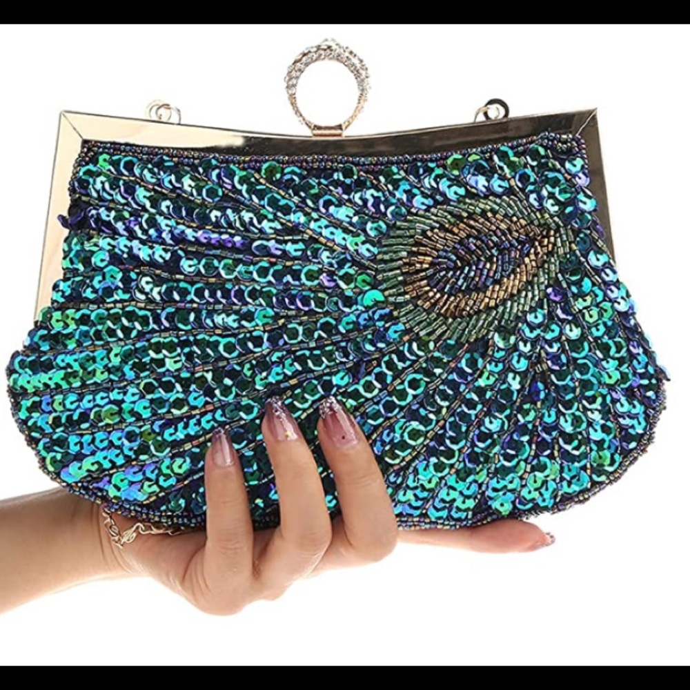 Peacock sequin clutch